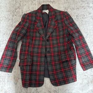 Women Red Plaid Blazer